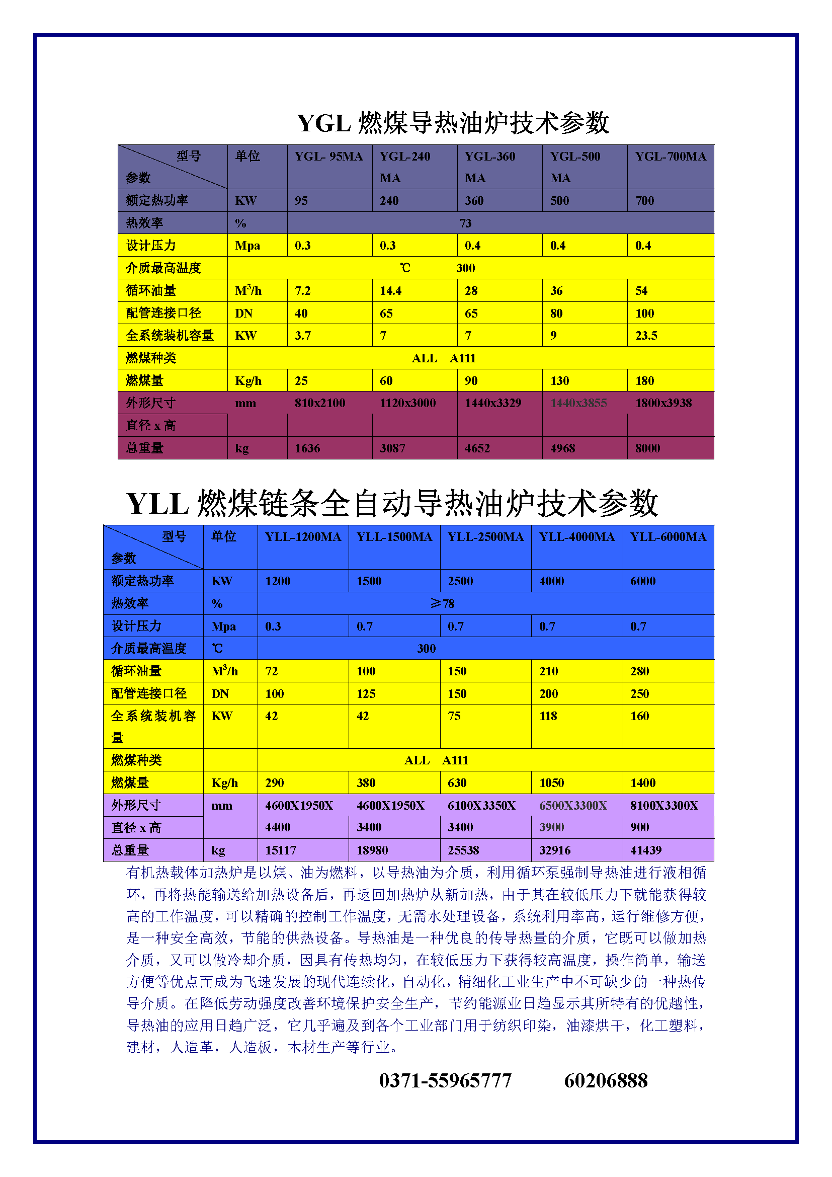 导热油炉技术参数